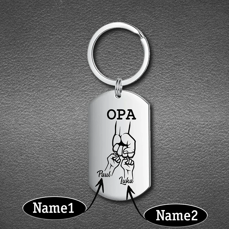 Personalisierbarer 2 Namen Papa/Opa Faust Schlüsselanhänger-Lieber Papa/Opa du hast ja bereits uns-Geschenk für Vater Vatertag