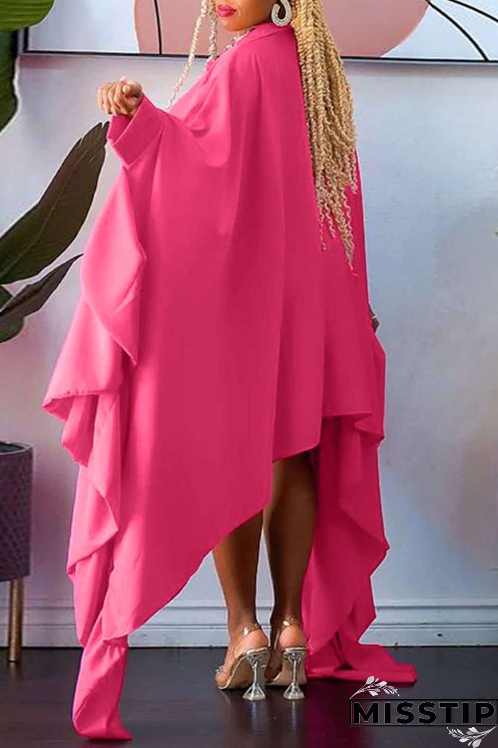 Green Casual Solid Patchwork Buckle Asymmetrical Turndown Collar Irregular Dress Plus Size Dresses