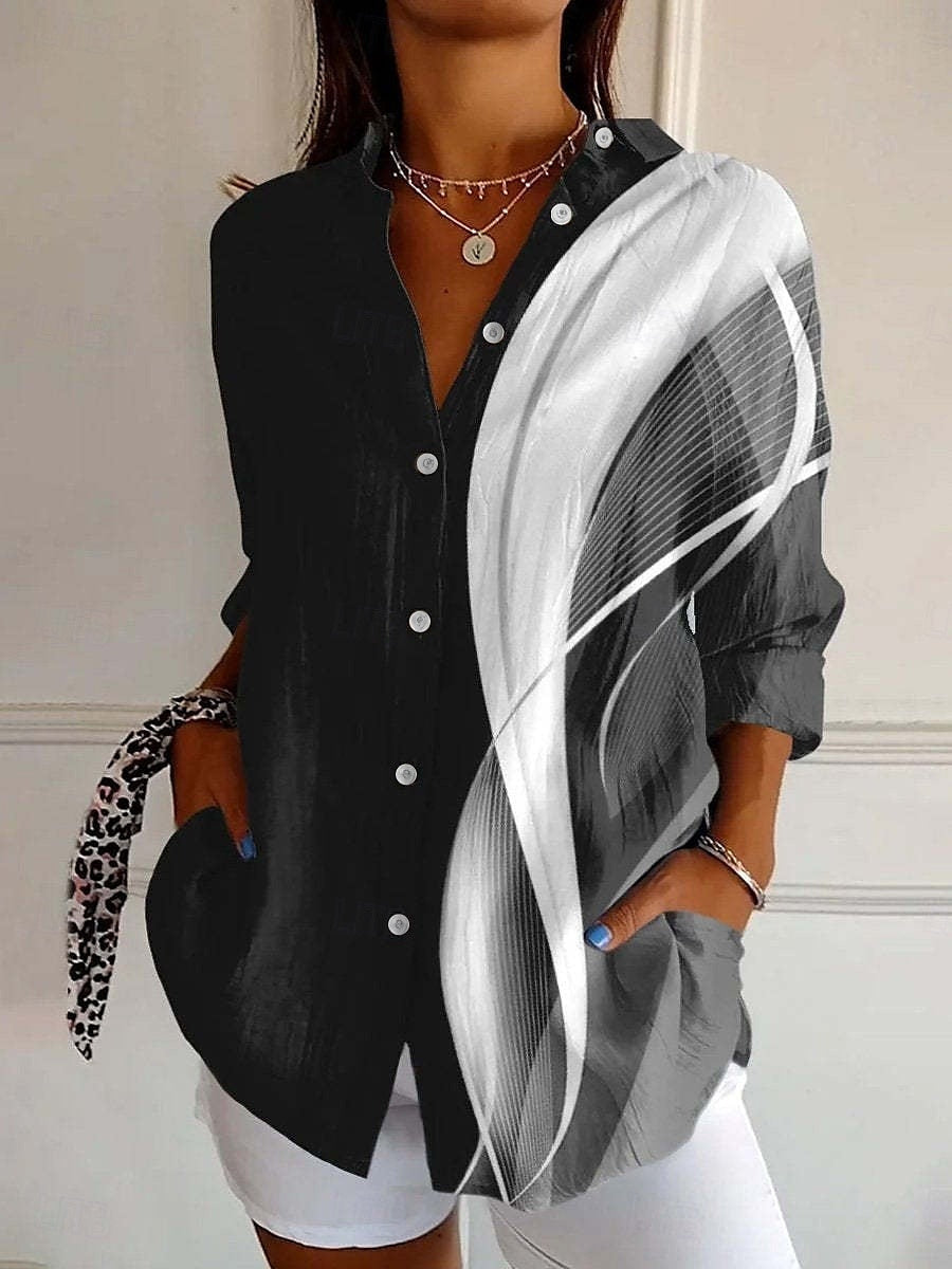 Women Long Sleeve V-neck Graphic Floral Printed Top