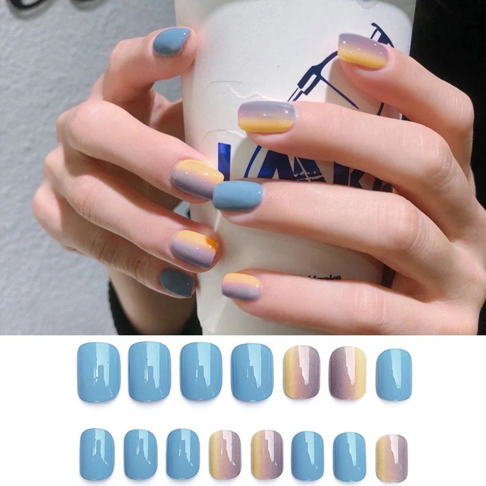 24pcs Detachable False Nails French with Black Line Fake Nails Full Cover Nail Art Tips Press on Nails with Glue Manicure Tools 515-Nail Inspo