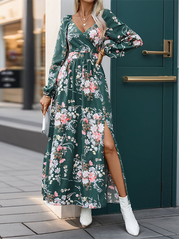 Women Long Sleeve V-neck Graphic Floral Printed Top