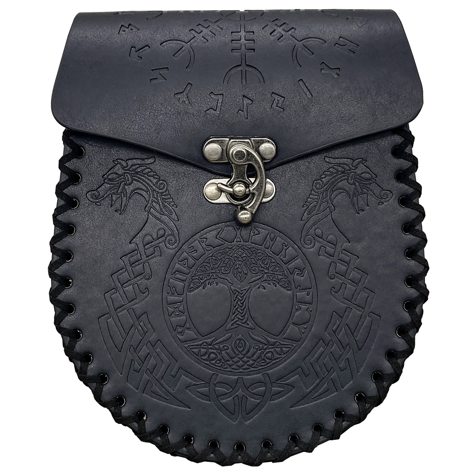 Viking Style Dragon Head Wolf Head Embossed Coin Purse Belt Pouch