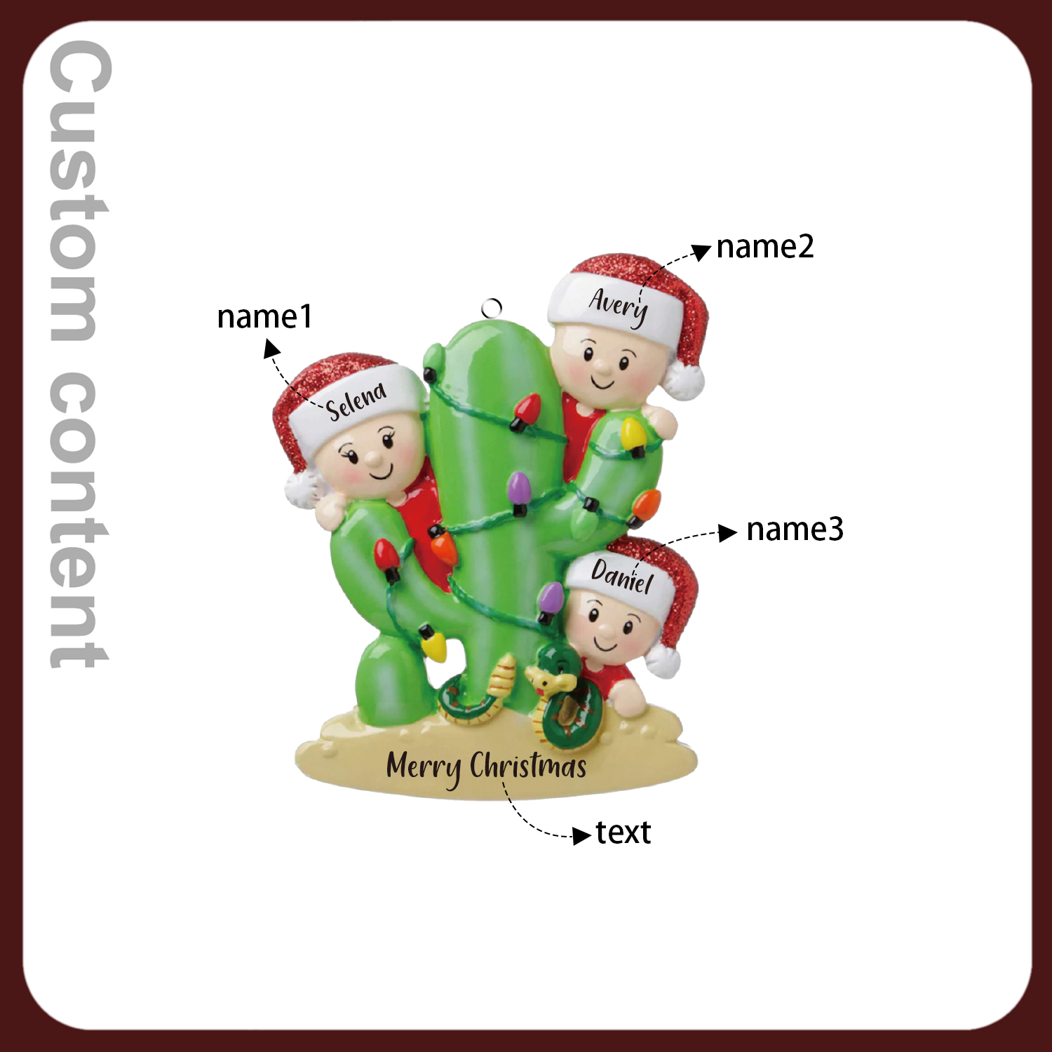 Bianco Natale mille candele... Ornamenti cactus ciondolo per albero di Natale 3 nomi personalizzati