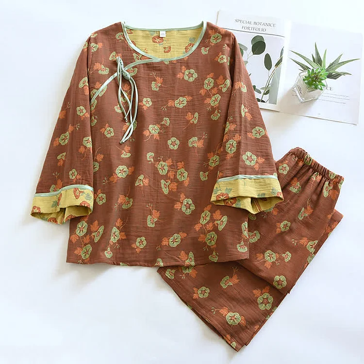 Cotton Gauze Rural Morning Glory Pajama Set Radinnoo.com