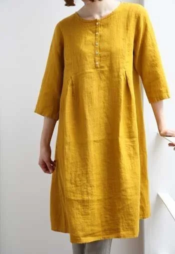 short-sleeve loose cotton and linen plus size dress
