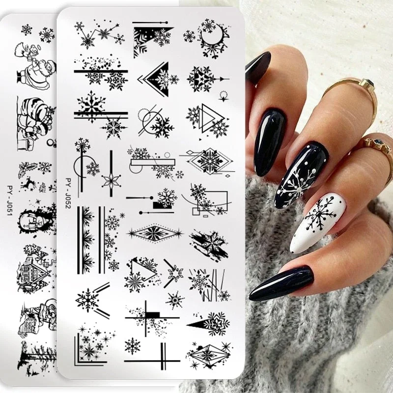 PICT YOU Christmas Nail Stamping Plates Xmas Snowflake Festival Pattern Nail Art Image Plates Nail Printing Stencil Templates-Nail Inspo