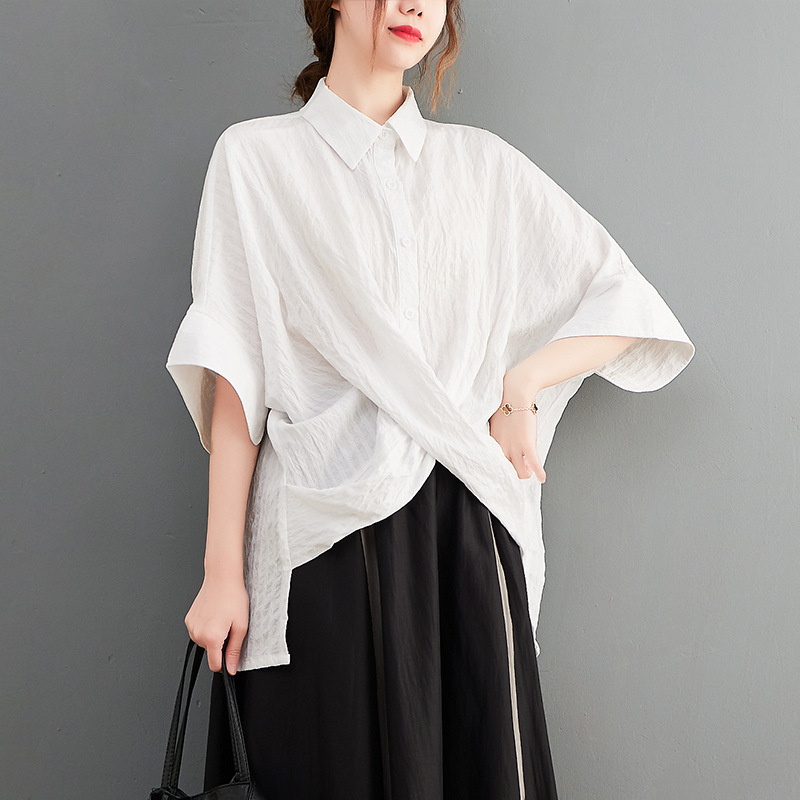 Loose Vertical Stripe Short Sleeve Shirt