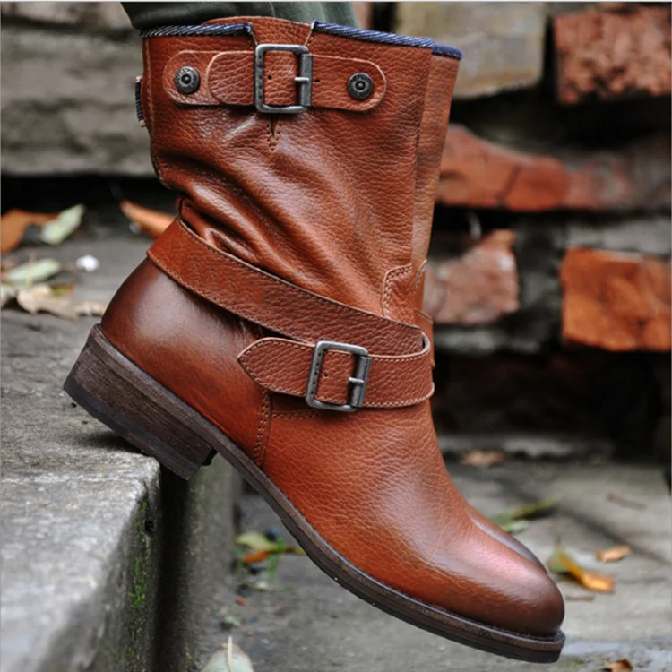 Buckle round toe square heel women's boots