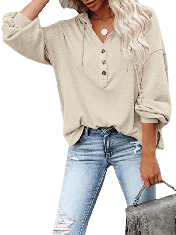 Women's Fashion Casual Long Sleeve Long Button Up Hoodie