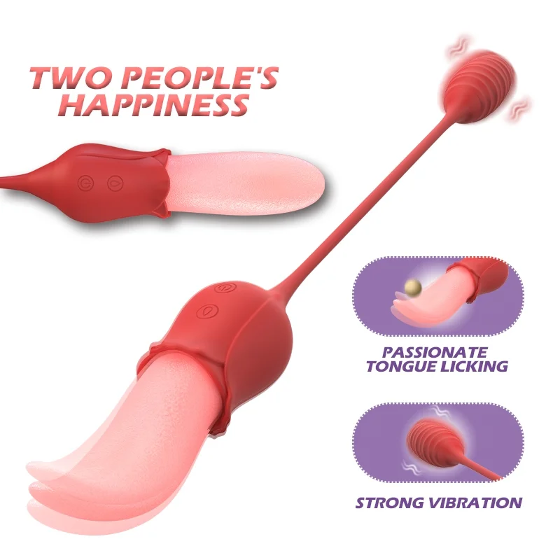 Rose Shape Tongue Licking Vibrator 2 in 1 Silicone Sex Toy G-spot