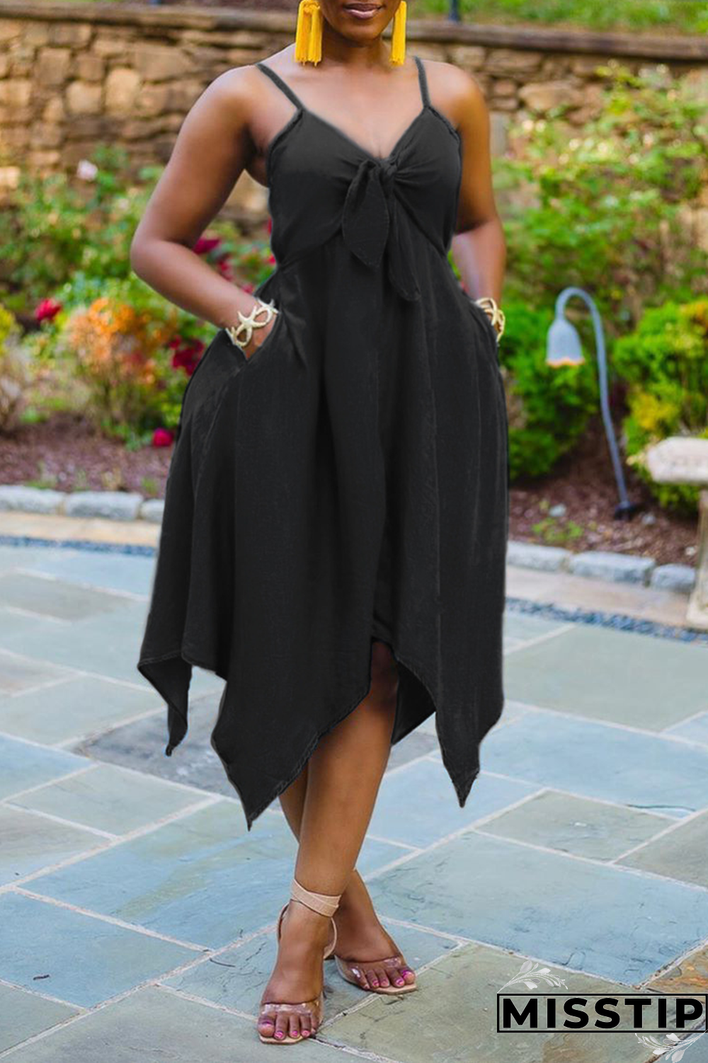 Black Sexy Solid Bandage Spaghetti Strap Irregular Dress Dresses