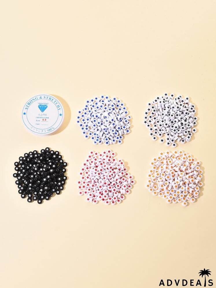 5packs Star Pattern Bead & 1roll Elastic Thread