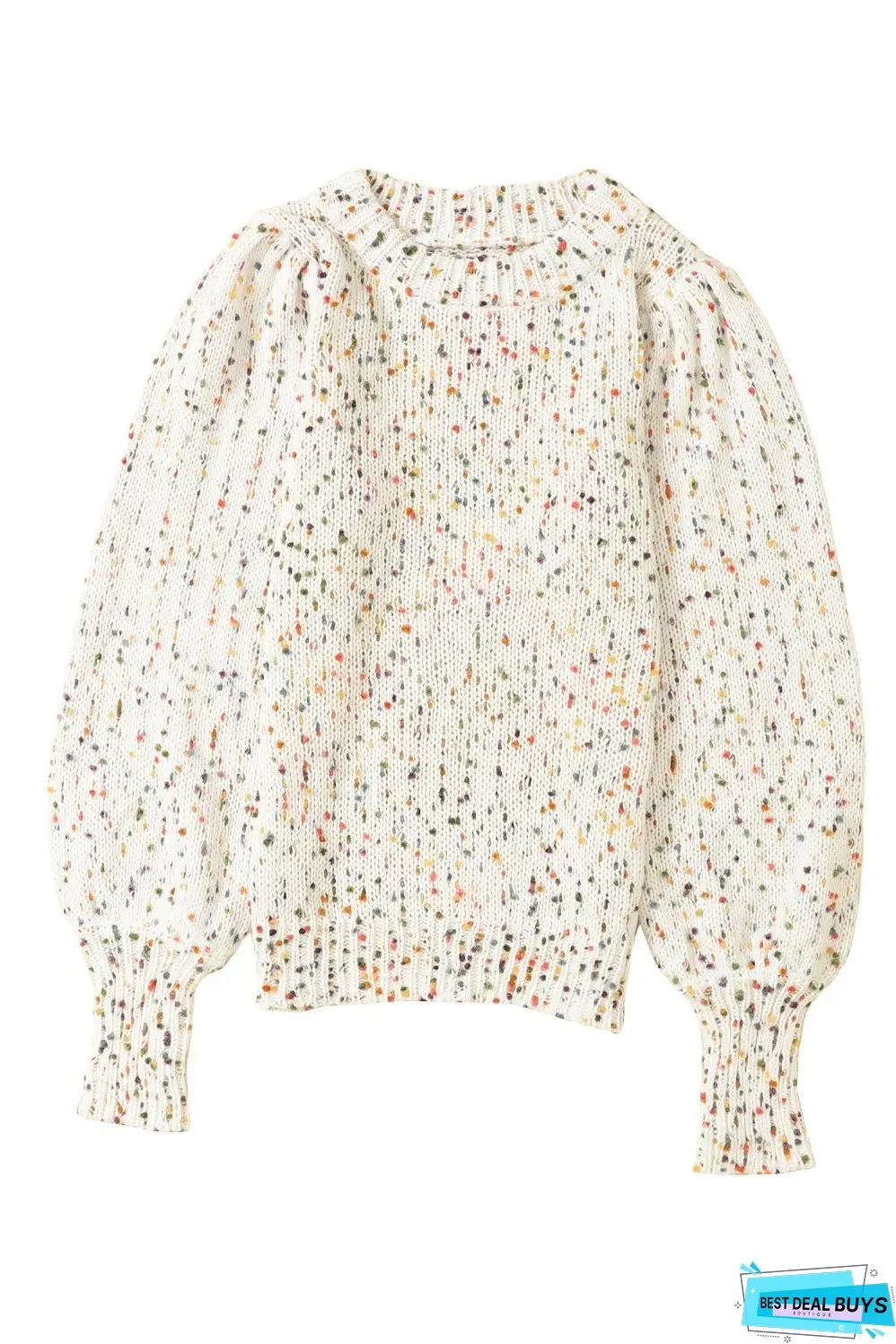 Beige Colorful Dots Cable Knit Crew Neck Sweater