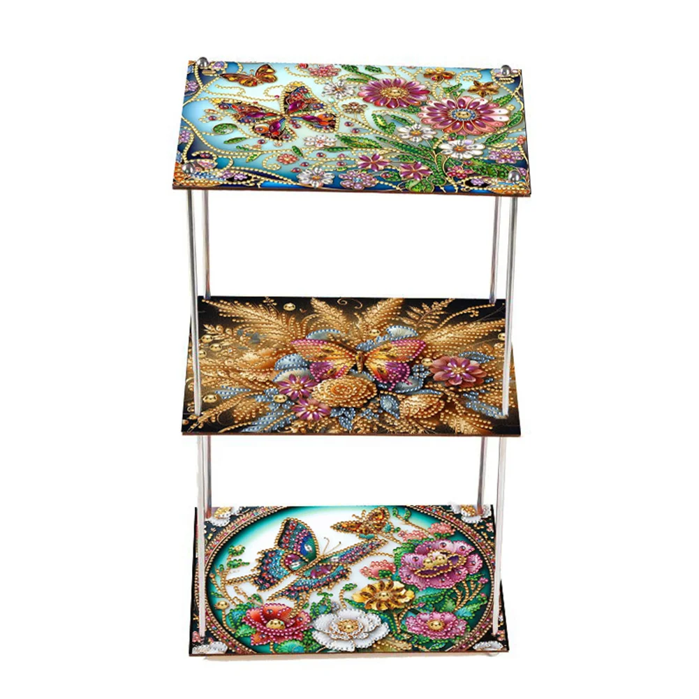 3 Tier Butterfly Flower Acrylic Special Shape Diamond Painting Storage Rack for Bathroom