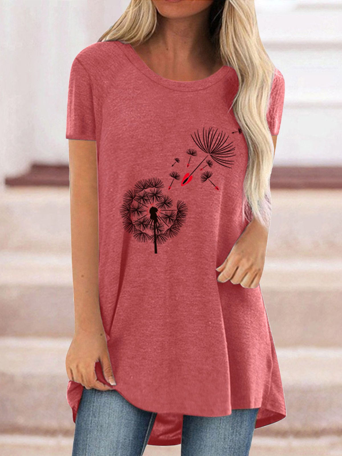 Women Half Sleeve V-neck Solid Color Dress