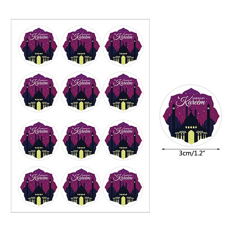 120pcs EID Mubarak Paper Sticker Gift Box Lable Seal Stickers Islamic Muslim Eid Al-fitr Decoration Ramadan Kareem Supplies 3cm