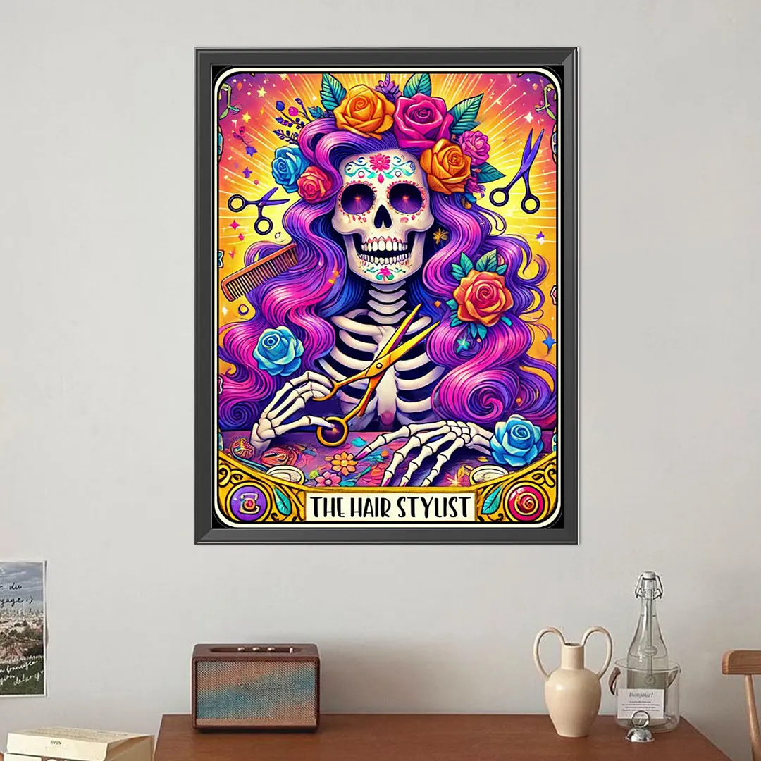Barber Skull Tarot Cards DIY 5D Round Full Drill Diamond Painting Gem Art Kits for Adults/Beginners Gift Idea Home Wall Decor Diamond Dots Paintings Picture Arts Craft 15.75x19.69Inch