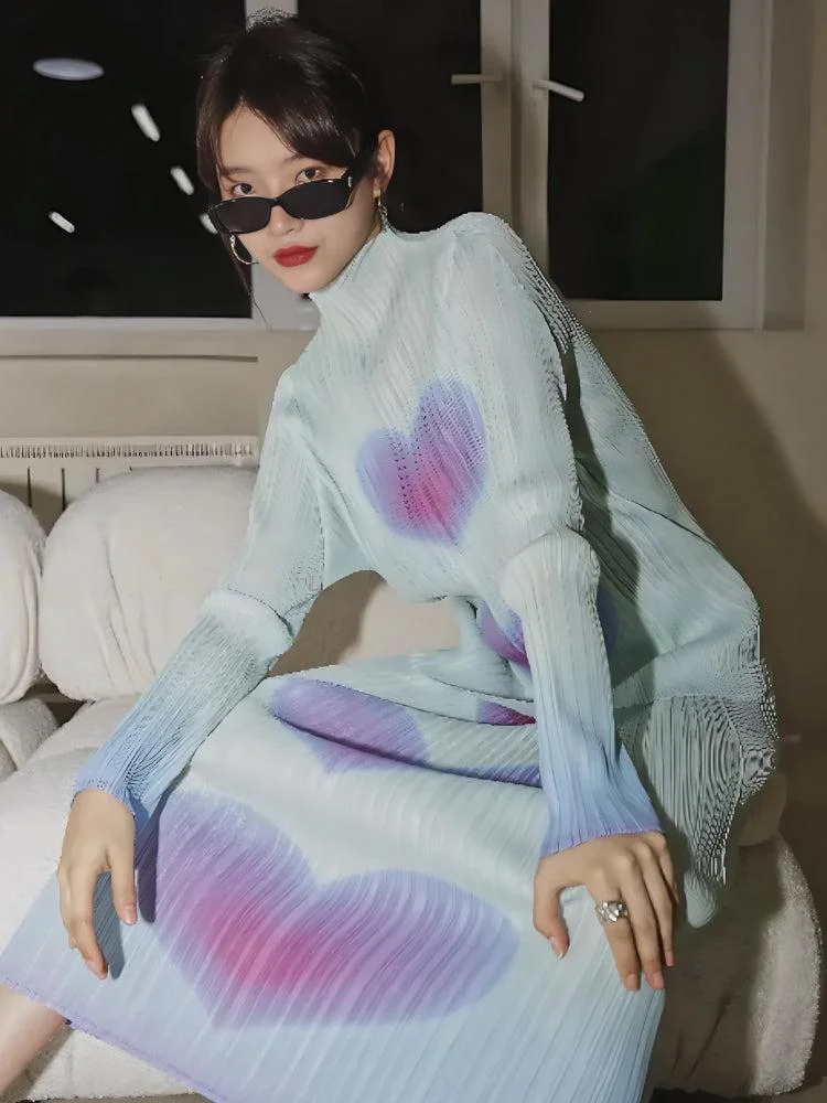 Brownm Pleated Top & Midi Skirt Two Piece Set