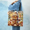 (US Only)4pcs Christmas Linen Tote Bag Handbag Large Capacity Women Shopping Shoulder Bag
