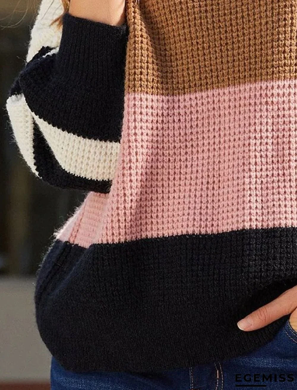 Casual Color Matching High Neck Long Sleeves Loose Sweater | EGEMISS