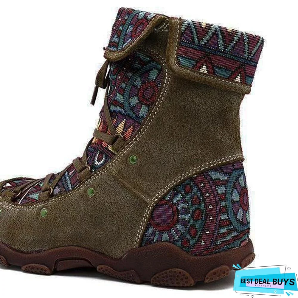 Casual Lace Up Zipper Comfy Flat Boots