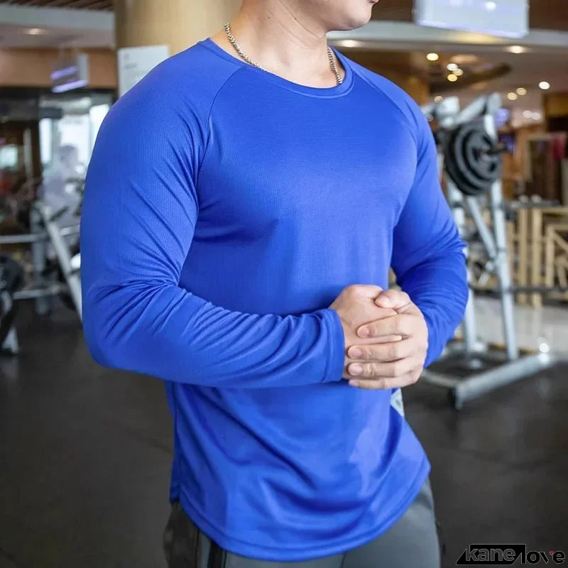 Men's Polyester Long Sleeve Pullover Closure Sportswear T-Shirt