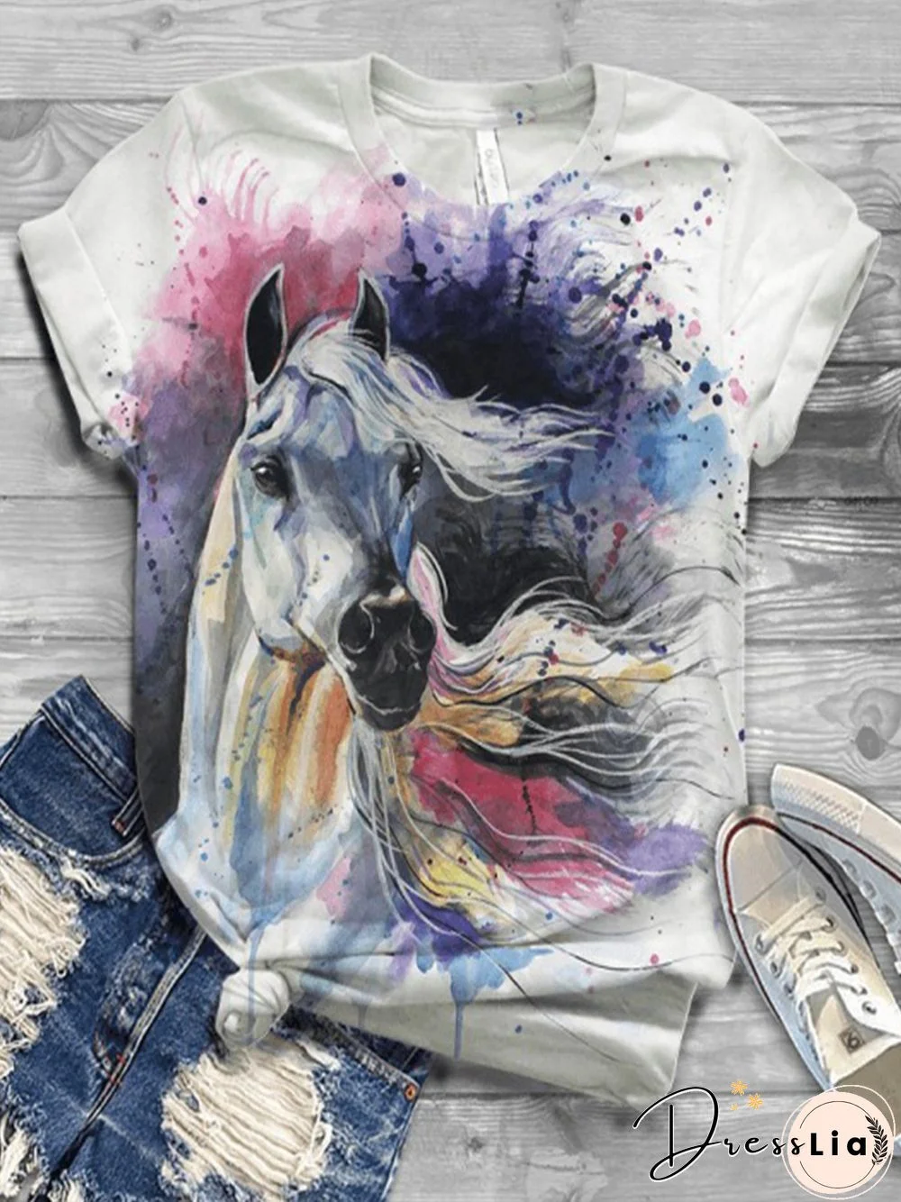 Plus Size Short Sleeve Crew Neck Animal Casual T-shirt