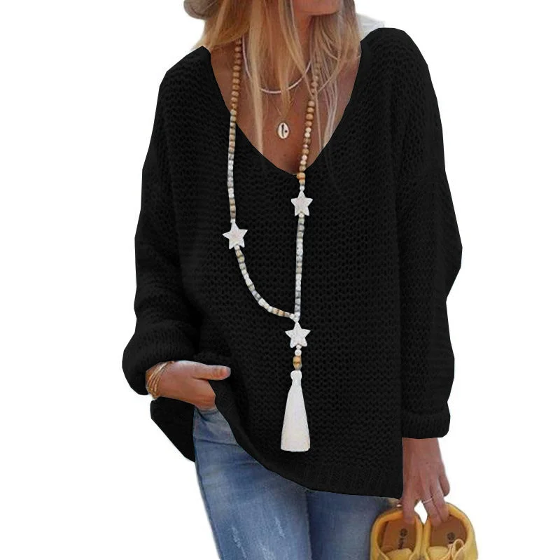 Uveng Pullover Sweater V-neck Long-sleeved Knitted Top