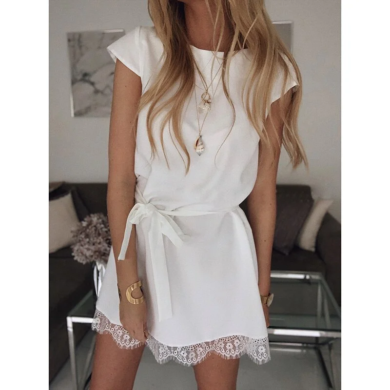 Women Dress Short Sleeve Straight Lace Mini Party Dresses Summer Elegant Robe Femme Womens Clothing 2020