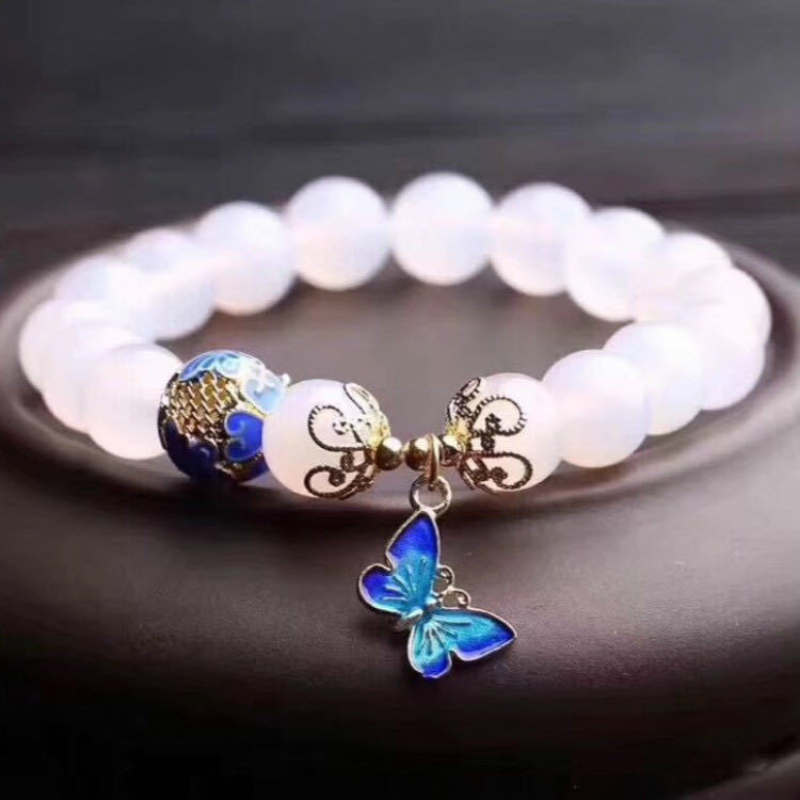 Butterfly Natural White Agate Bracelet