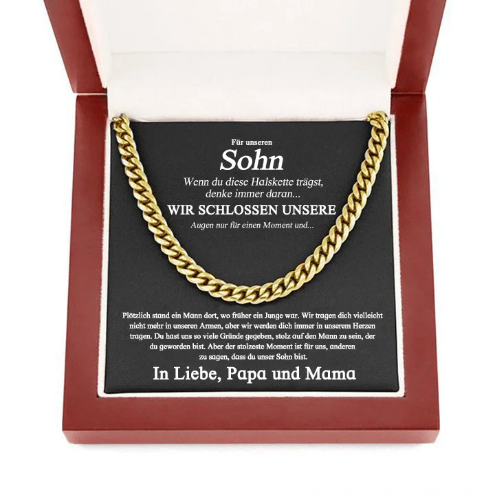 Kettenmachen An Unseren Sohn von Papa & Mama Halskette - Geschenk mit Nachrichtenkarte