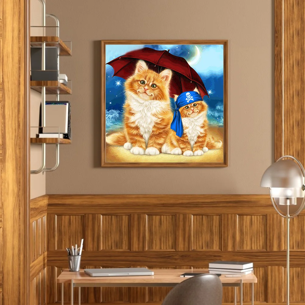 Sandy Beach Umbrella Cat 5D DIY Diamond Painting Kits Full Round Drill (B5426)