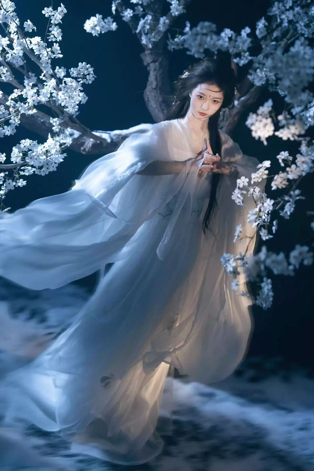 Wei Jin Dynasty White Hanfu Dress 5-piece Set for Spring and Summer -baiping 白蘋 Stupa Stones