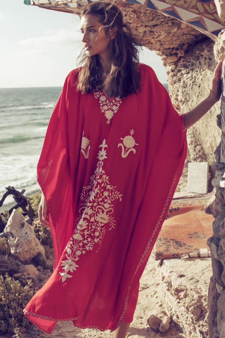 Exquisite Ethnic Floral Embroidered Maxi Cover Up-elleschic