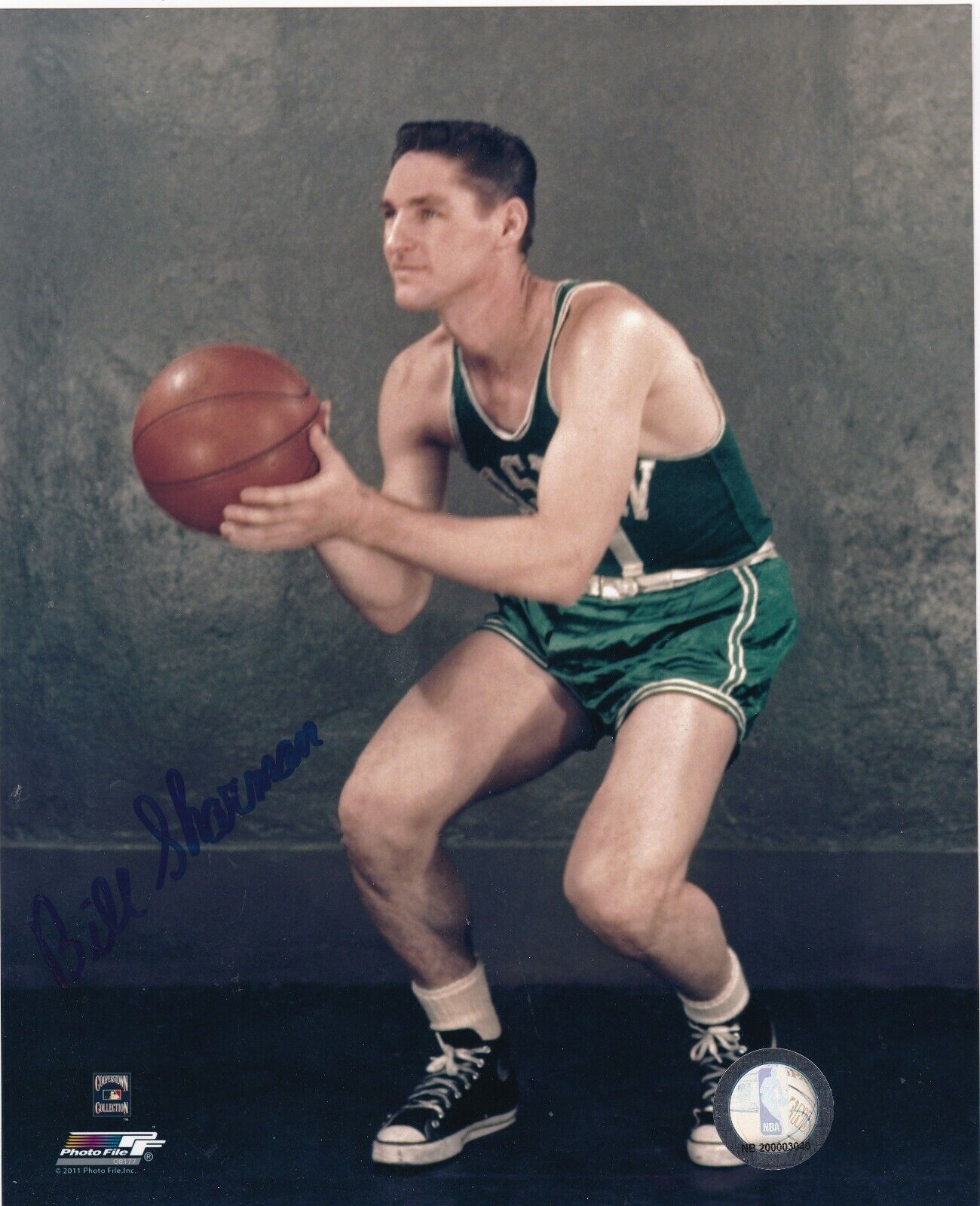 BILL SHARMAN BOSTON CELTICS ACTION SIGNED 8x10