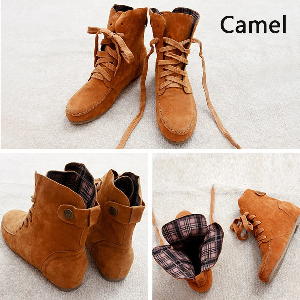 Women Suede Leather Ankle Boots Casual Lace Up Winter Boots Comfortable Soft Rubber Solid Black Flat Shoes Plus Size Female 2019