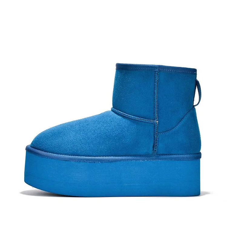 Blue Vegan Suede Snow Boots Faux Fur Lined Platform Booties for Women |FSJ Shoes