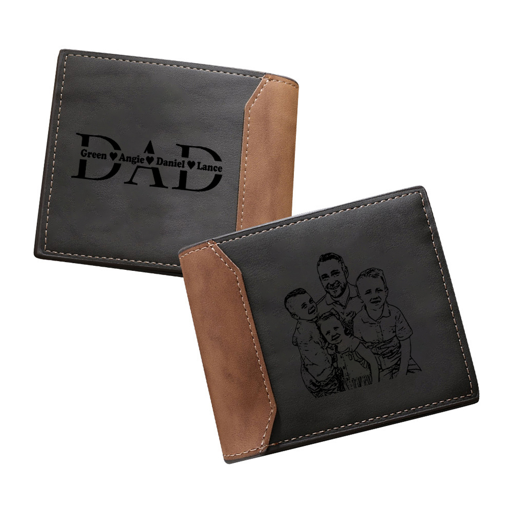 4 Names - Personalised Dad Billfold Wallet Custom Name & Photo & Text Leather Wallet Father's Day Gifts-Jessemade AU