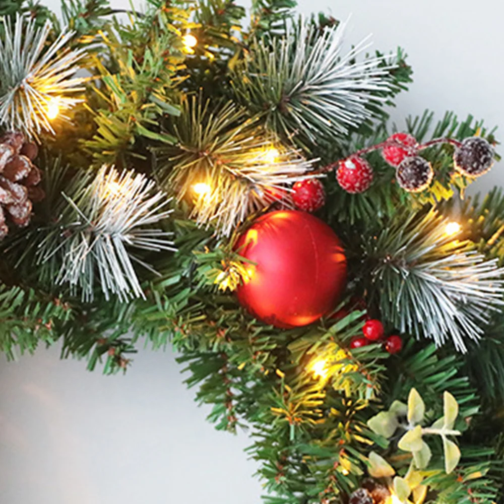 Festive garland Red Christmas ball pine cone lights with garland