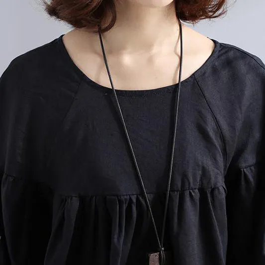 boutique natural linen t shirt Loose fitting Embroidered Women Loose Linen Casual Lacing Folded Orange Shirt