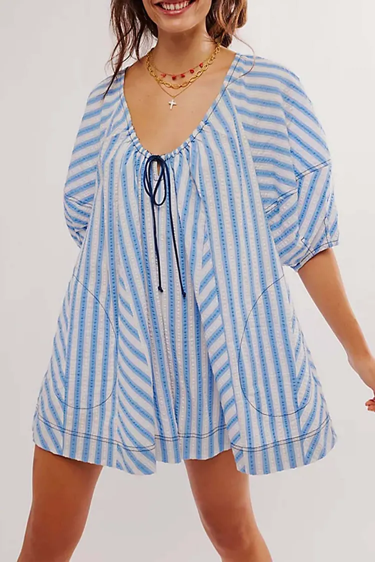 Contrast Stripe Drawstring Rompers