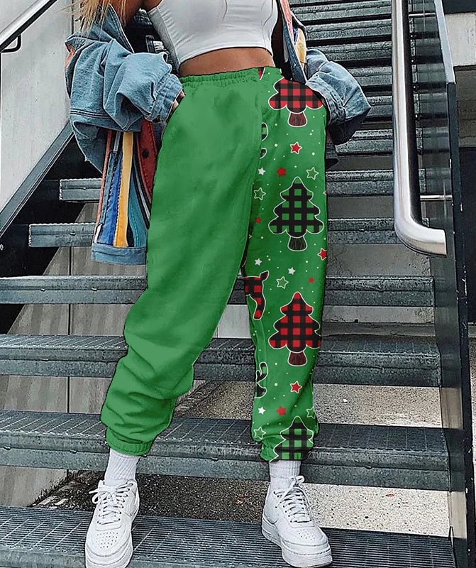 Christmas Print Loose Fitness Track Pants