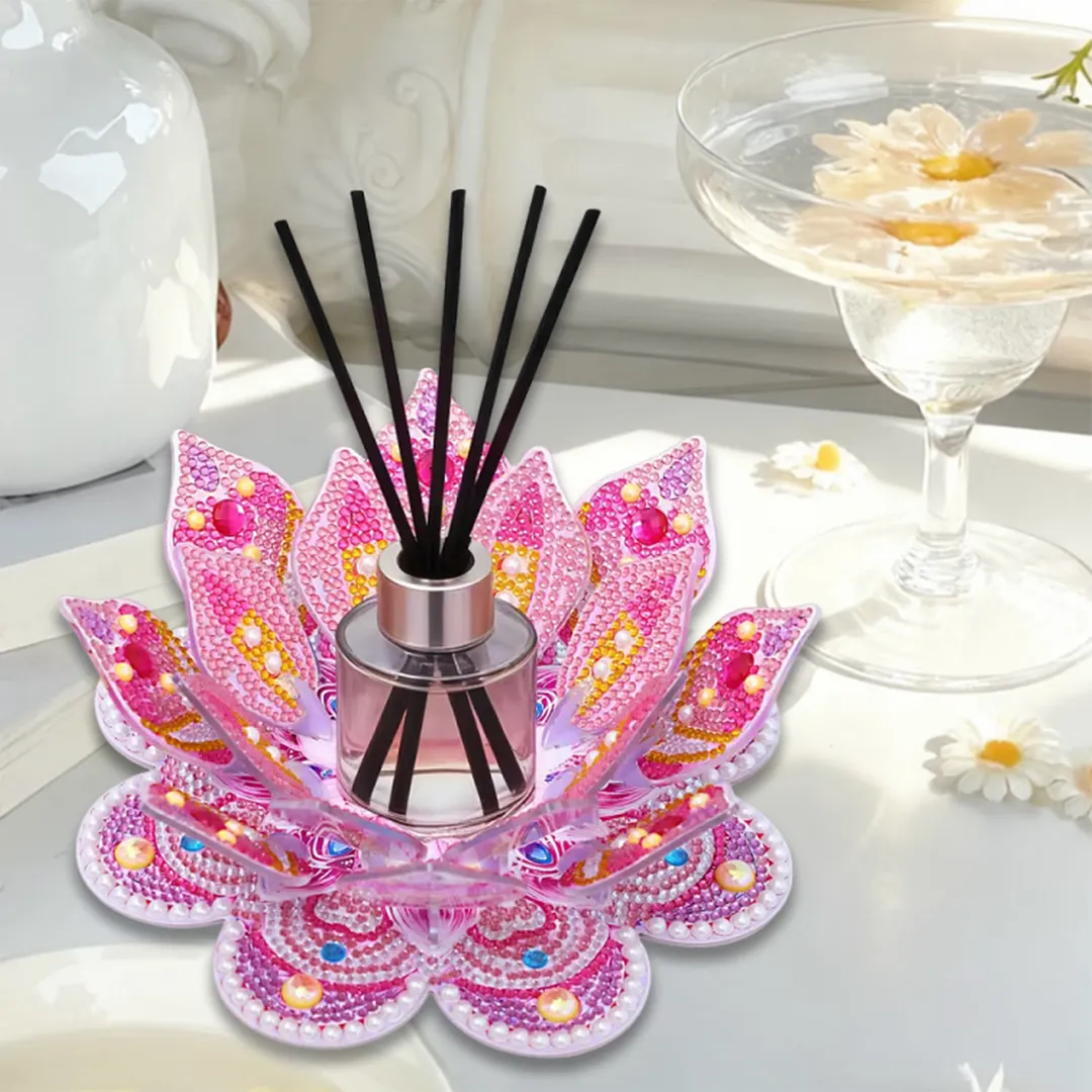 Lotus DIY Diamond Art Painting Kits of Candle Holder Diamond Painting Candle Holder Kit Diamonds Paintings Candlestick Holder Kit for Aromatherapy & Home Decor (Pink)
