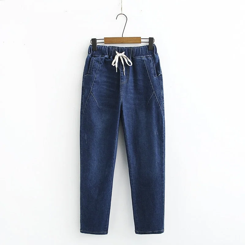 Plus size 5XL Women Jeans 2020 New Autumn Winter Elastic waist Denim Trousers Large size Loose Female Washed Harem Pants 1987