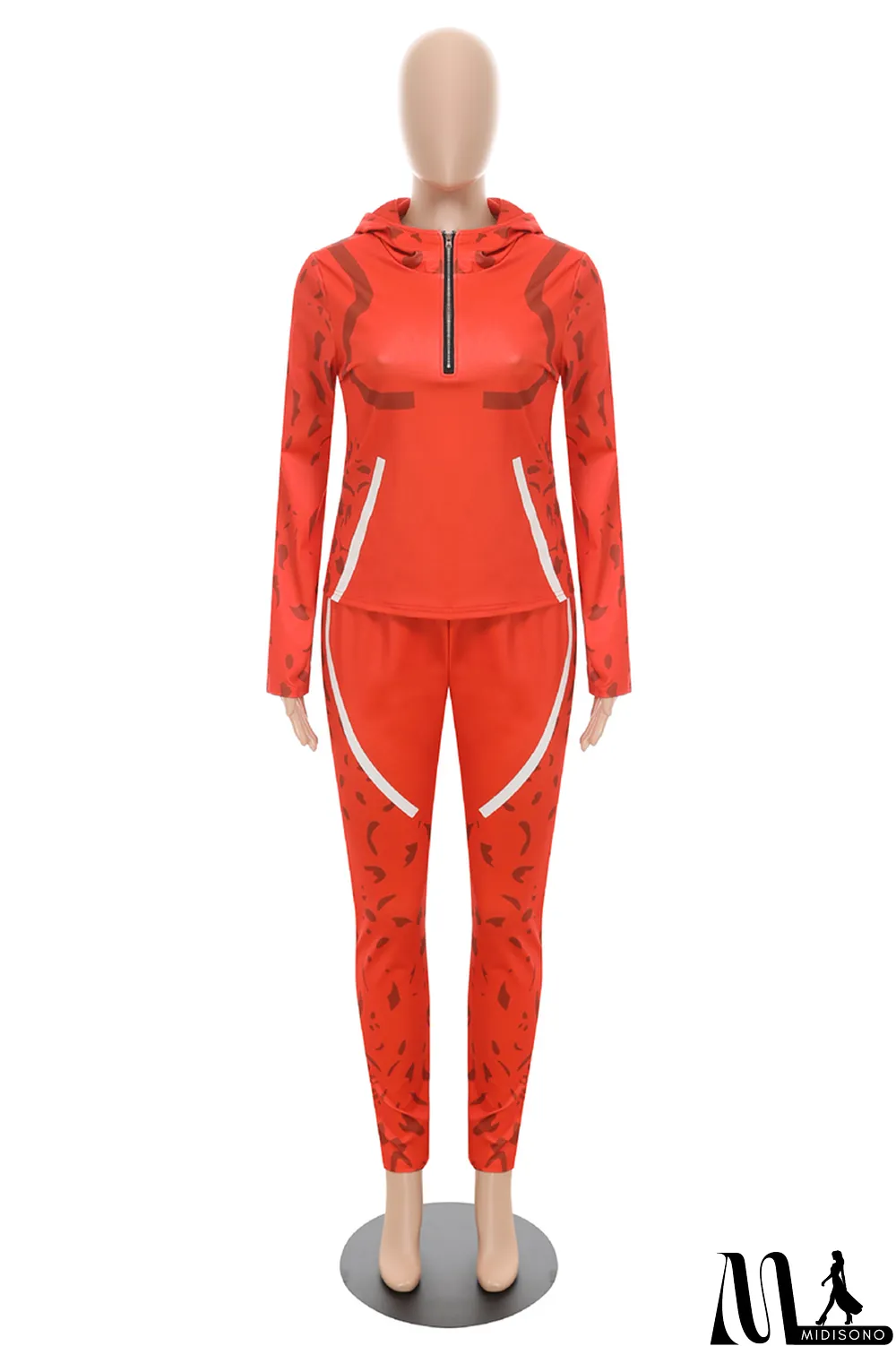 MidiSono - Blue Casual Print Split Joint Hooded Collar Long Sleeve Two Pieces