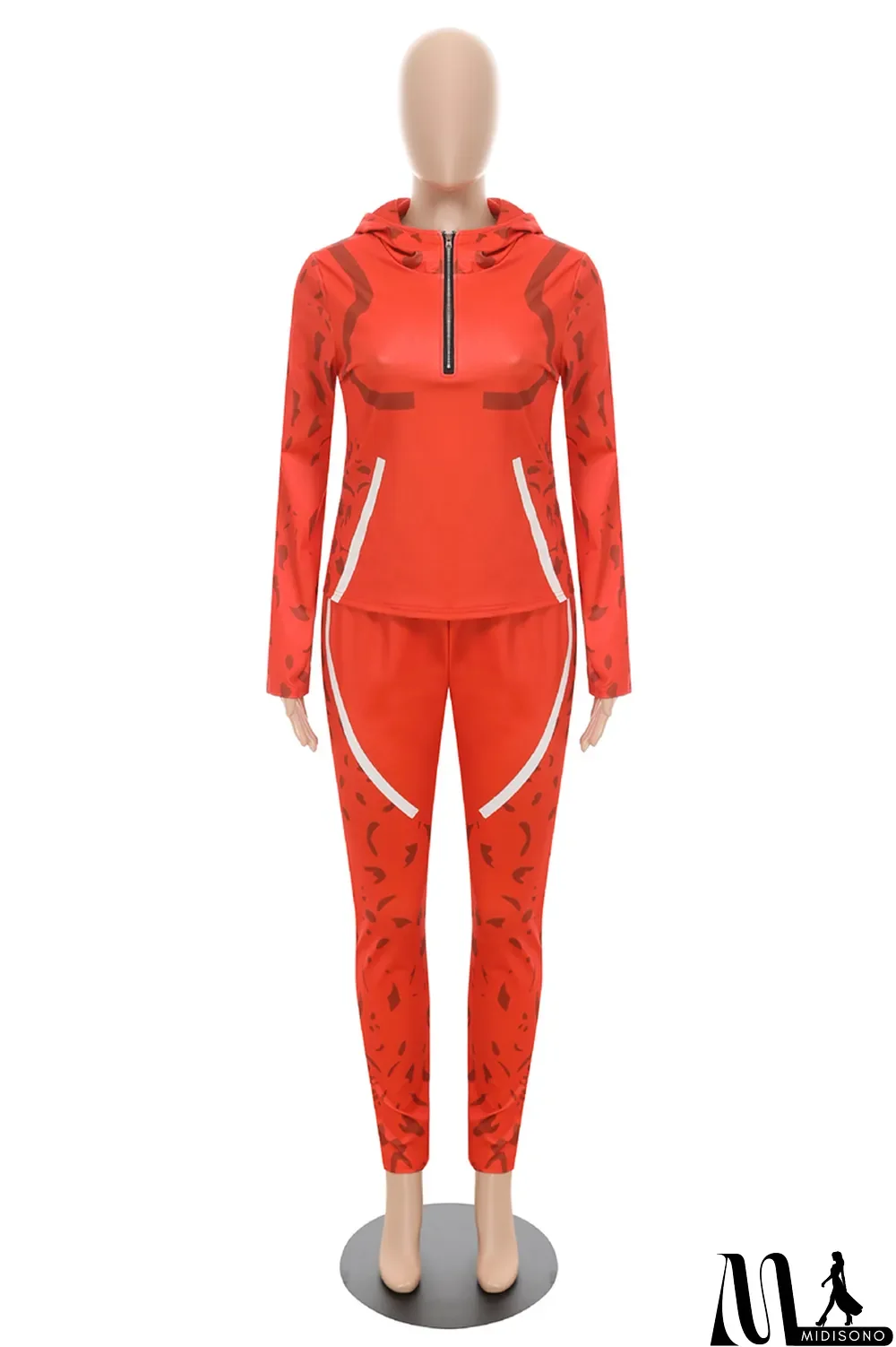 MidiSono - Blue Casual Print Split Joint Hooded Collar Long Sleeve Two Pieces