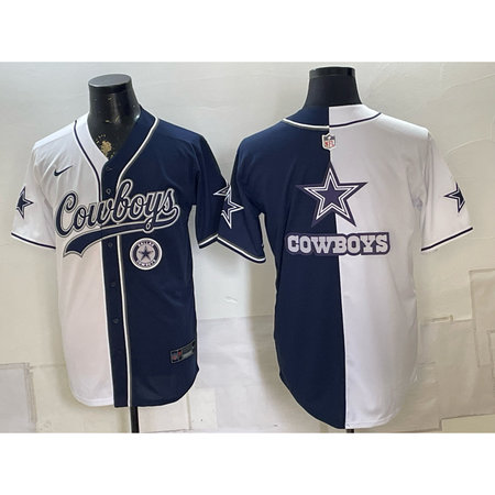 Men's Dallas Cowboys Navy Split Cool Base Stitched Baseball Jersey GAJY