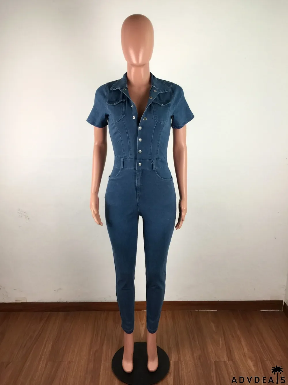 Summer Short Sleeves Denim Fit Jumpsuit