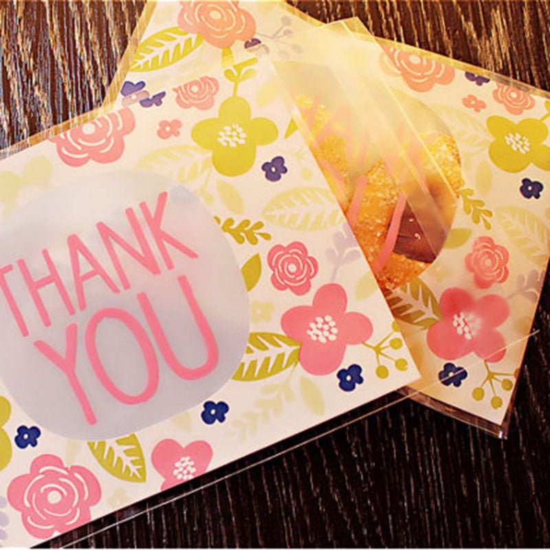 50pcs 100pcs 10*13cm Thank You Thanks Candy Cookie Bags Wedding Party Thanksgiving Day Gift Bag Plastic Biscuit Packaging Bag