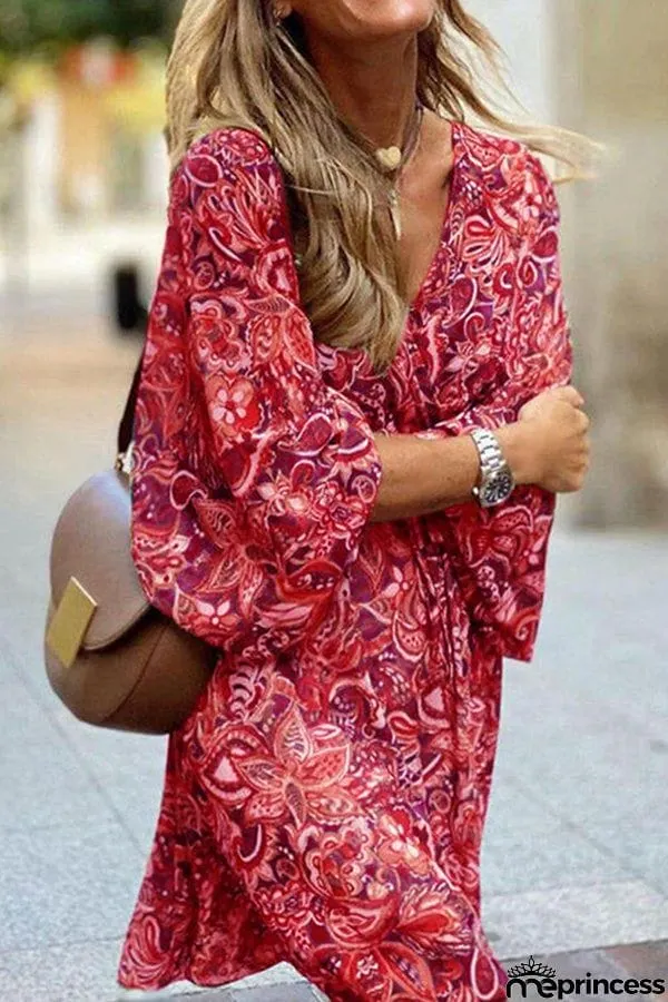 Floral V Neck Mini Dress